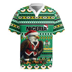 Nigeria Christmas Rugby Jersey Eagle Santa - African Pattern