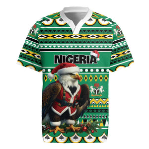 Nigeria Christmas Rugby Jersey Eagle Santa - African Pattern