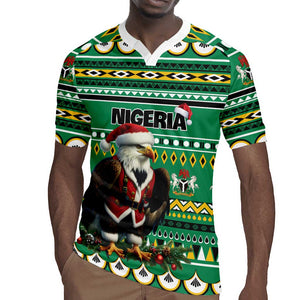 Nigeria Christmas Rugby Jersey Eagle Santa - African Pattern