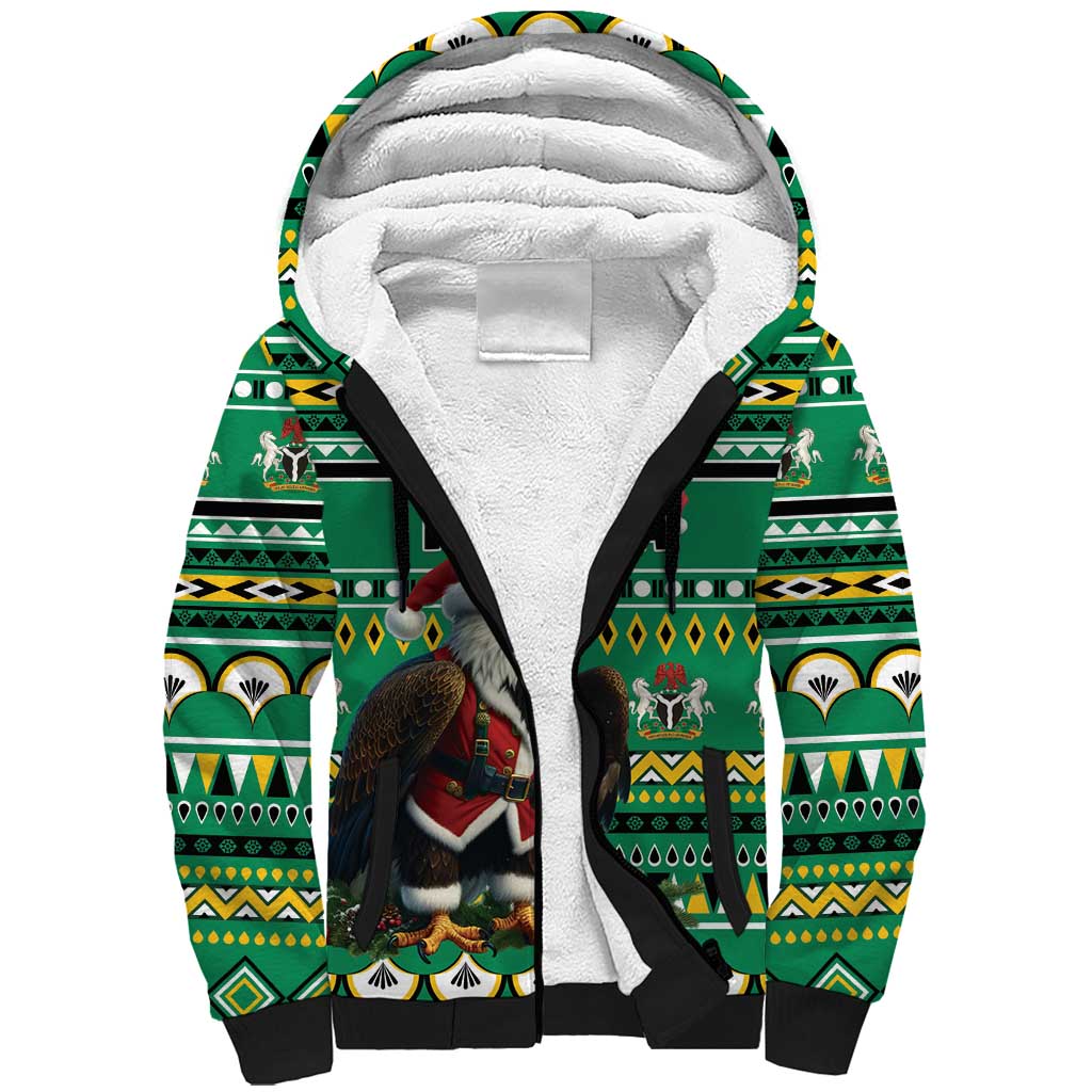 Nigeria Christmas Sherpa Hoodie Eagle Santa - African Pattern