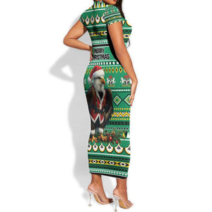 Nigeria Christmas Short Sleeve Bodycon Dress Eagle Santa - African Pattern