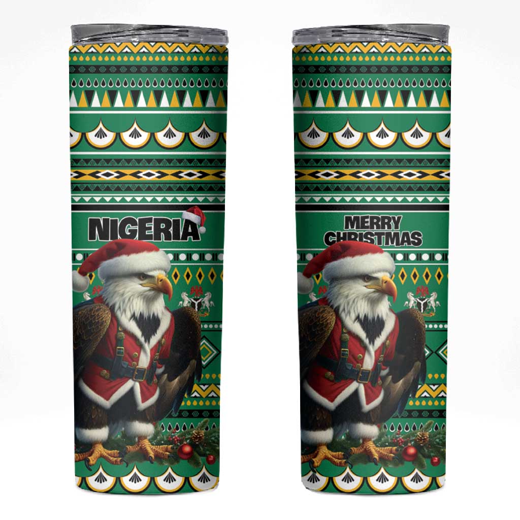 Nigeria Christmas Skinny Tumbler Eagle Santa - African Pattern