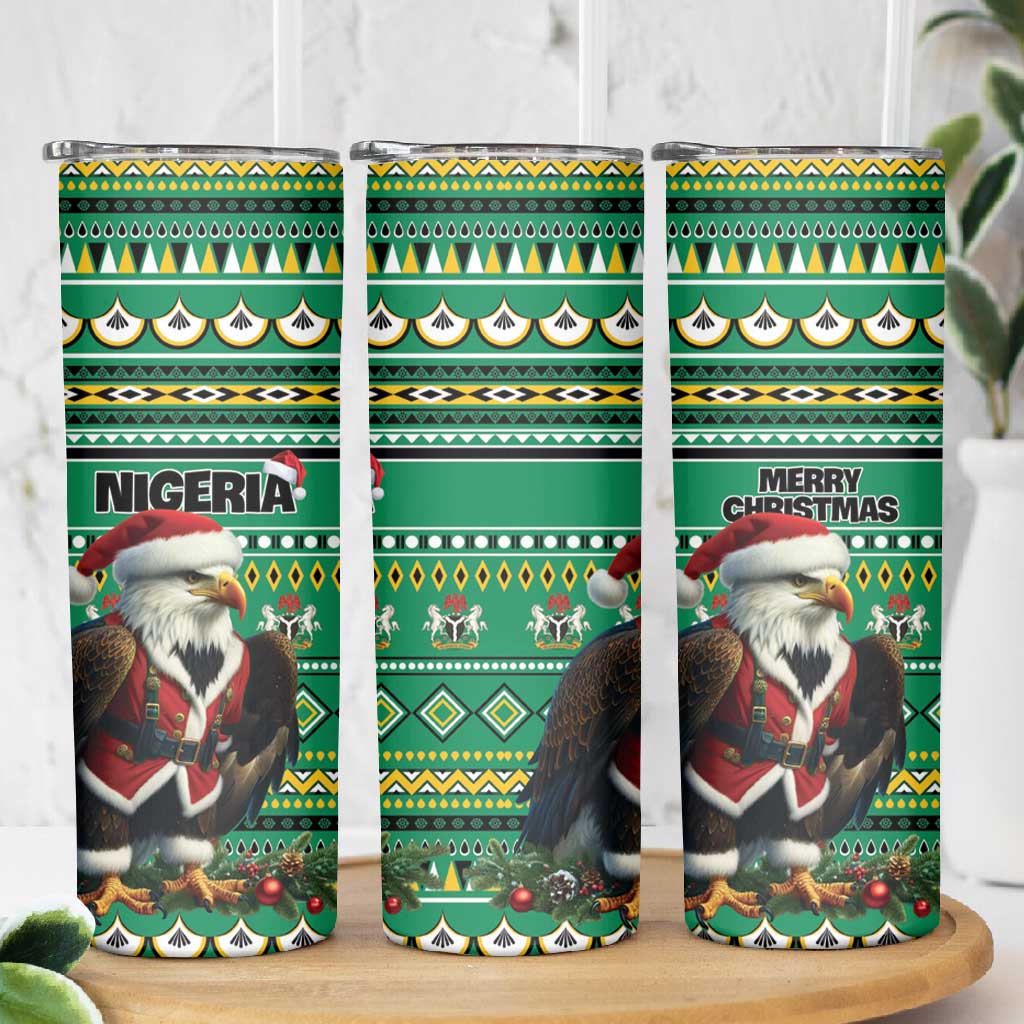 Nigeria Christmas Skinny Tumbler Eagle Santa - African Pattern