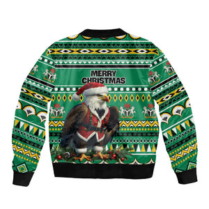 Nigeria Christmas Sleeve Zip Bomber Jacket Eagle Santa - African Pattern