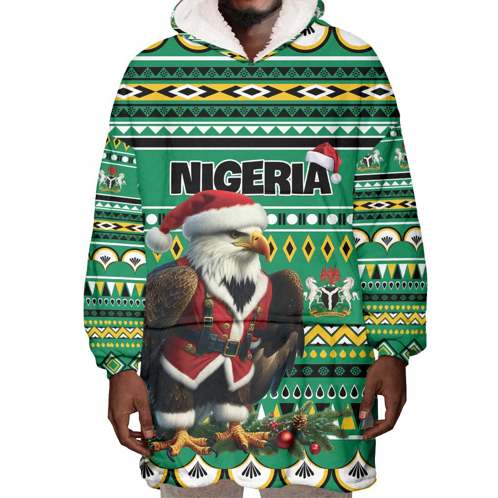 Nigeria Christmas Wearable Blanket Hoodie Eagle Santa - African Pattern