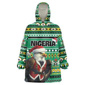 Nigeria Christmas Wearable Blanket Hoodie Eagle Santa - African Pattern