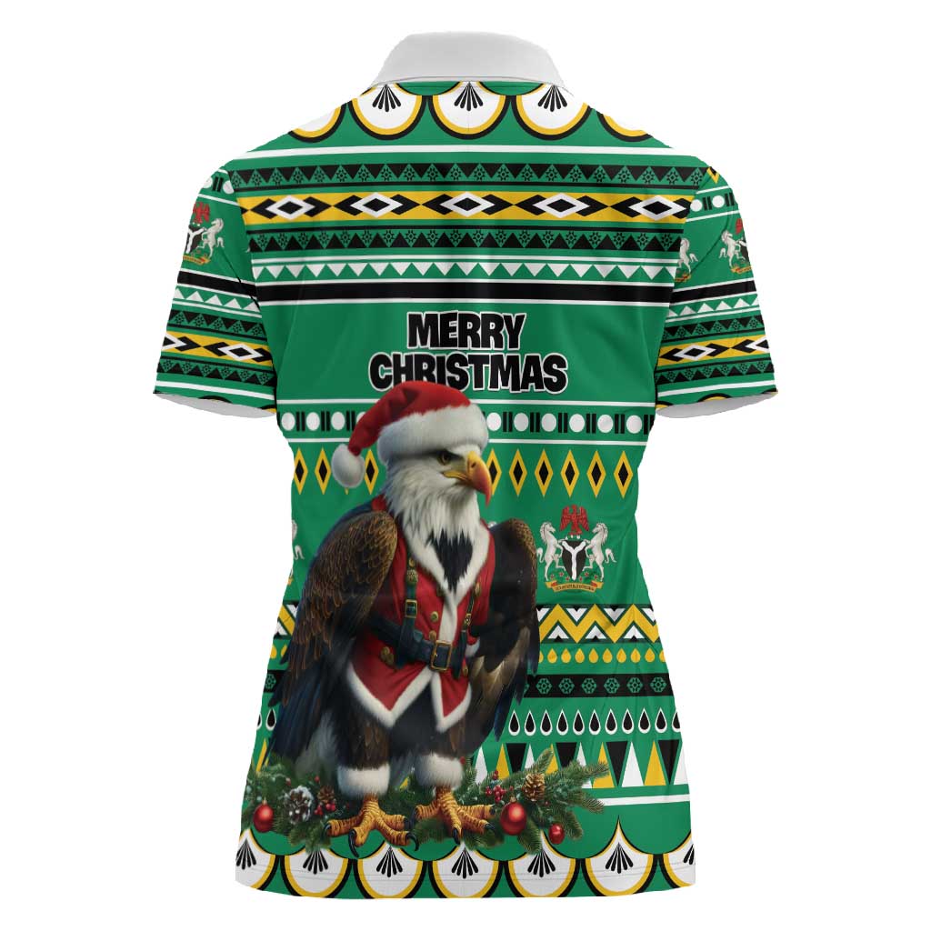 Nigeria Christmas Women Polo Shirt Eagle Santa - African Pattern