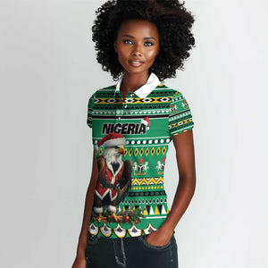 Nigeria Christmas Women Polo Shirt Eagle Santa - African Pattern