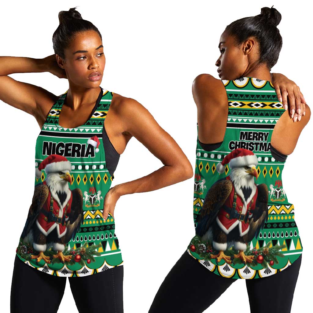 Nigeria Christmas Women Racerback Tank Eagle Santa - African Pattern