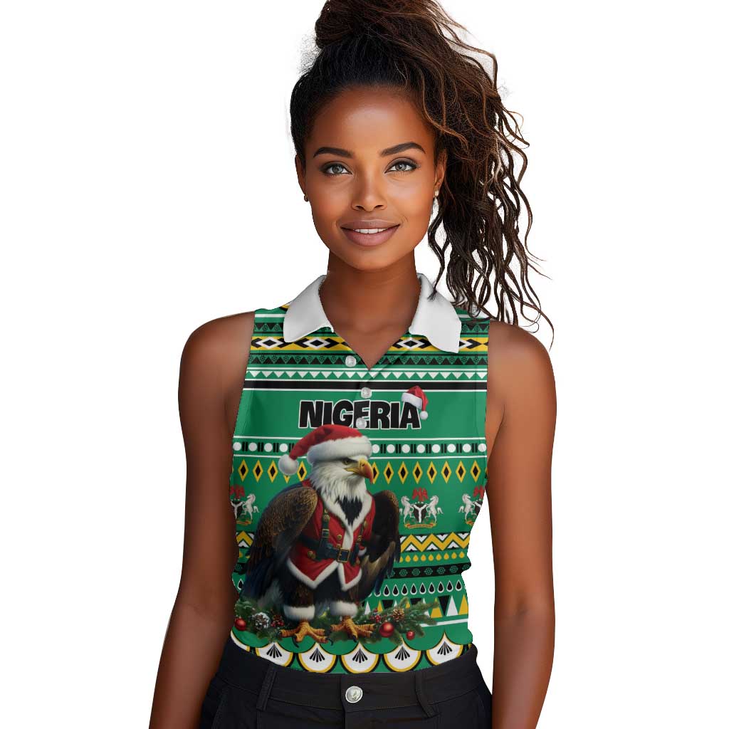 Nigeria Christmas Women Sleeveless Polo Shirt Eagle Santa - African Pattern