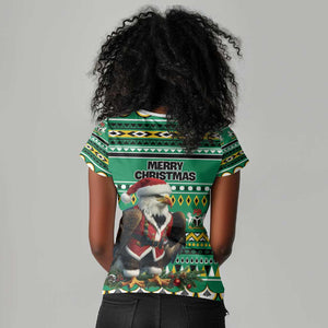 Nigeria Christmas Women V-Neck T-Shirt Eagle Santa - African Pattern