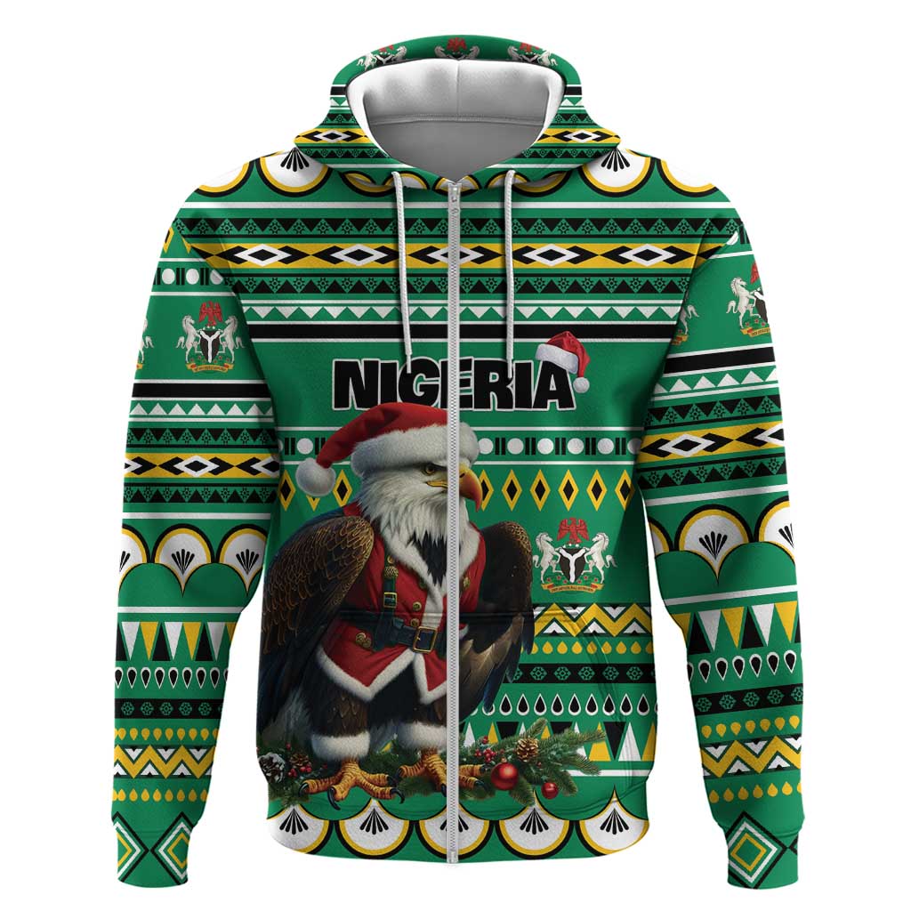 Nigeria Christmas Zip Hoodie Eagle Santa - African Pattern