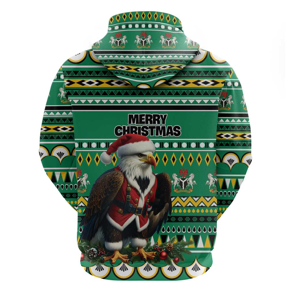 Nigeria Christmas Zip Hoodie Eagle Santa - African Pattern