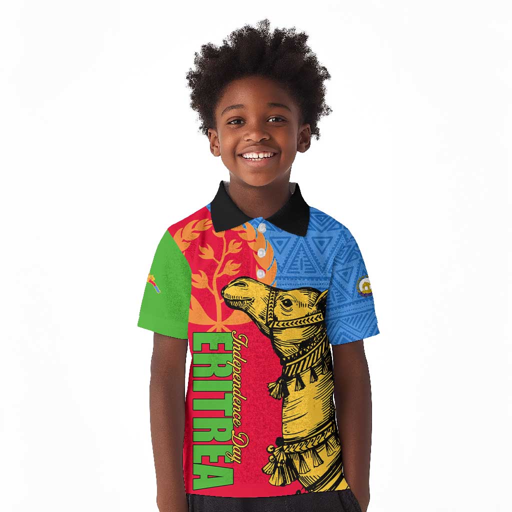 Eritrea Independence Day 2024 Kid Polo Shirt Eritrean Camel African Pattern