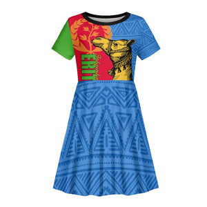 Eritrea Independence Day 2024 Kid Short Sleeve Dress Eritrean Camel African Pattern