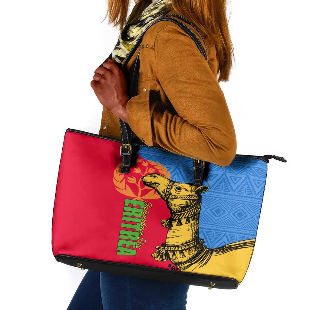 Eritrea Independence Day 2024 Leather Tote Bag Eritrean Camel African Pattern