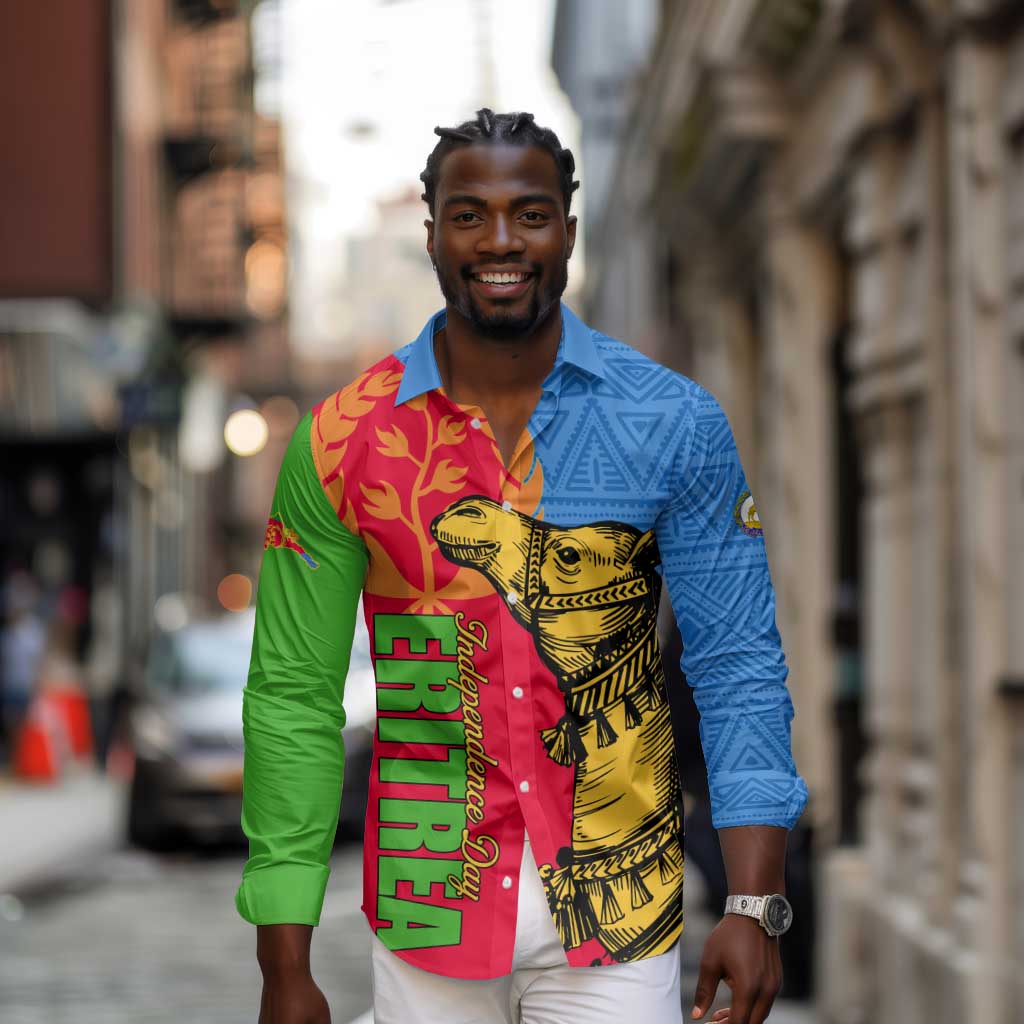 Eritrea Independence Day 2024 Long Sleeve Button Shirt Eritrean Camel African Pattern