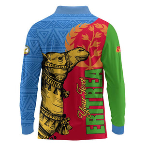 Eritrea Independence Day 2024 Long Sleeve Polo Shirt Eritrean Camel African Pattern