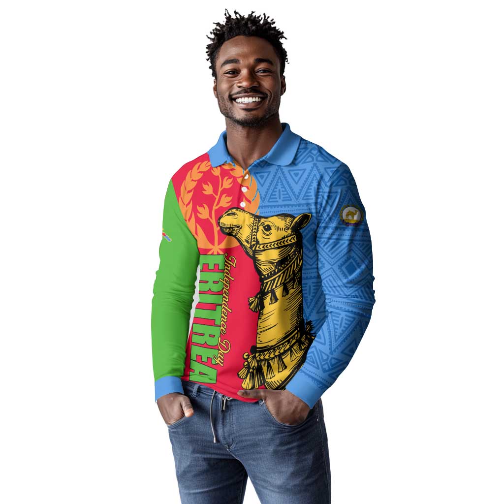 Eritrea Independence Day 2024 Long Sleeve Polo Shirt Eritrean Camel African Pattern