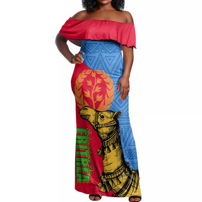 Eritrea Independence Day 2024 Off Shoulder Maxi Dress Eritrean Camel African Pattern
