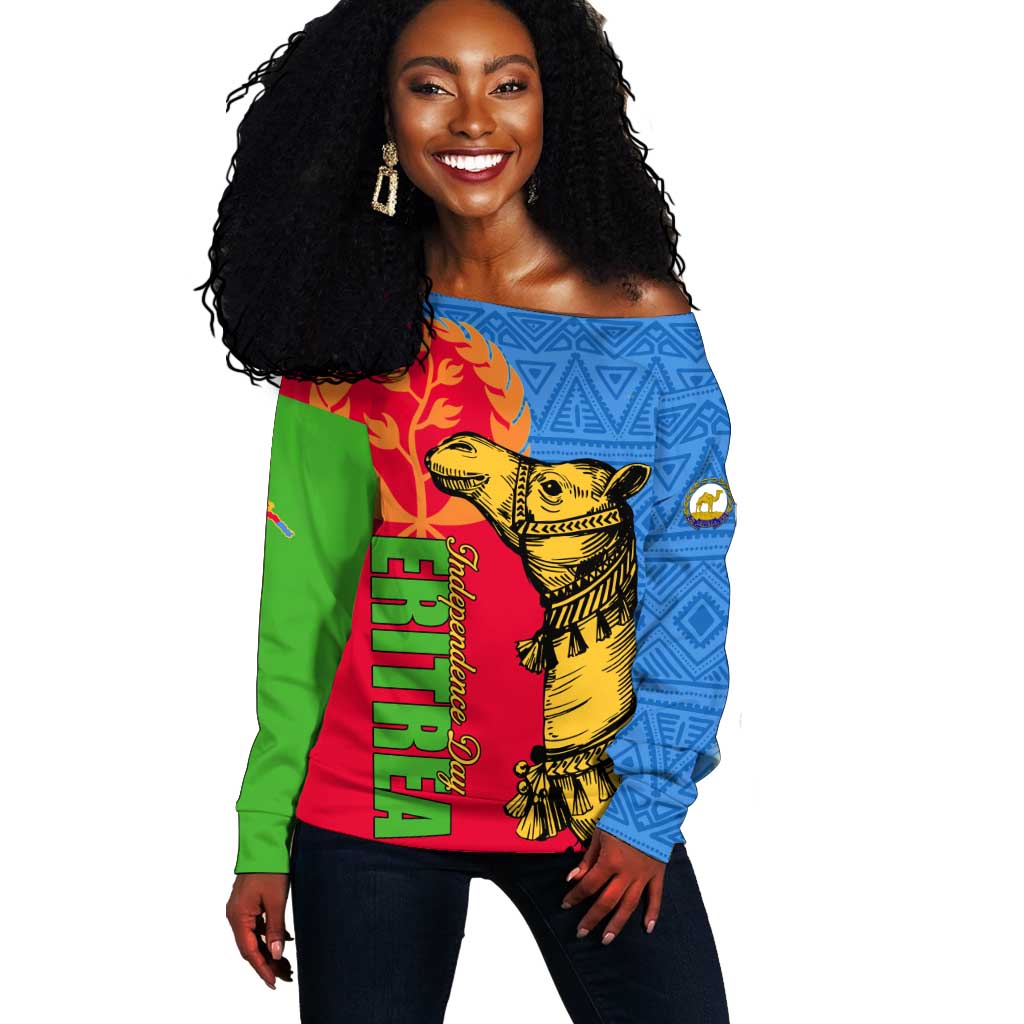 Eritrea Independence Day 2024 Off Shoulder Sweater Eritrean Camel African Pattern