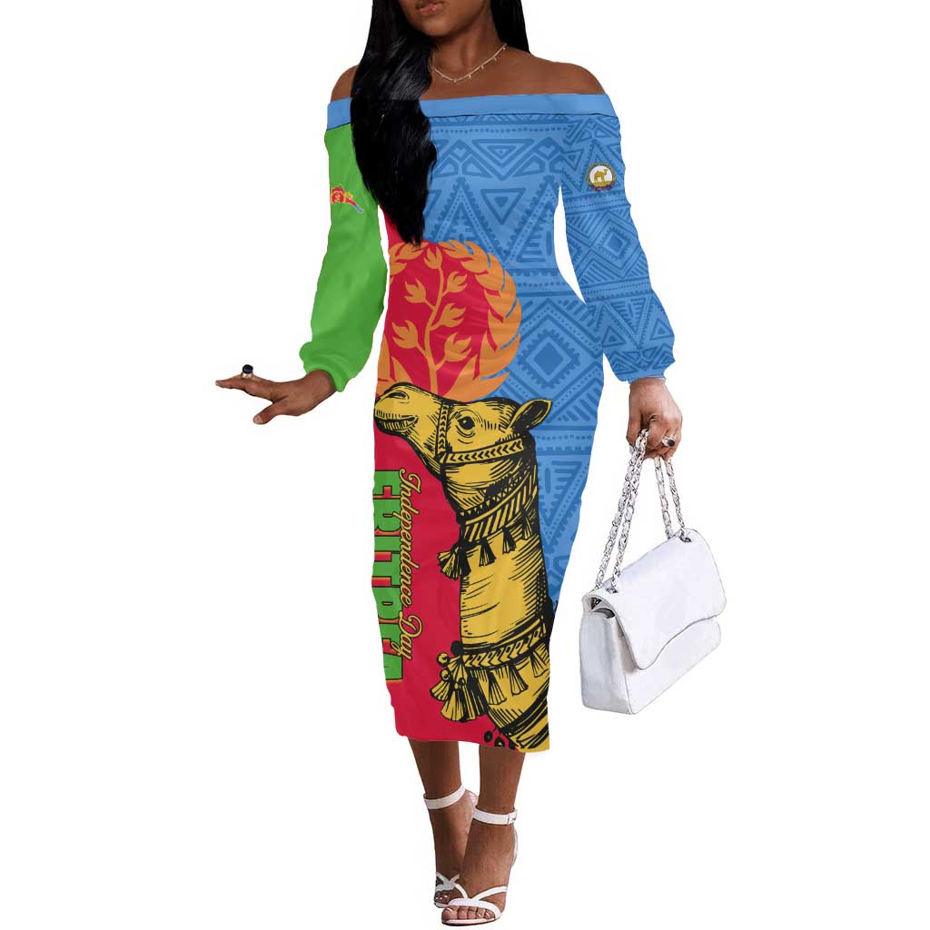 Eritrea Independence Day 2024 Off The Shoulder Long Sleeve Dress Eritrean Camel African Pattern