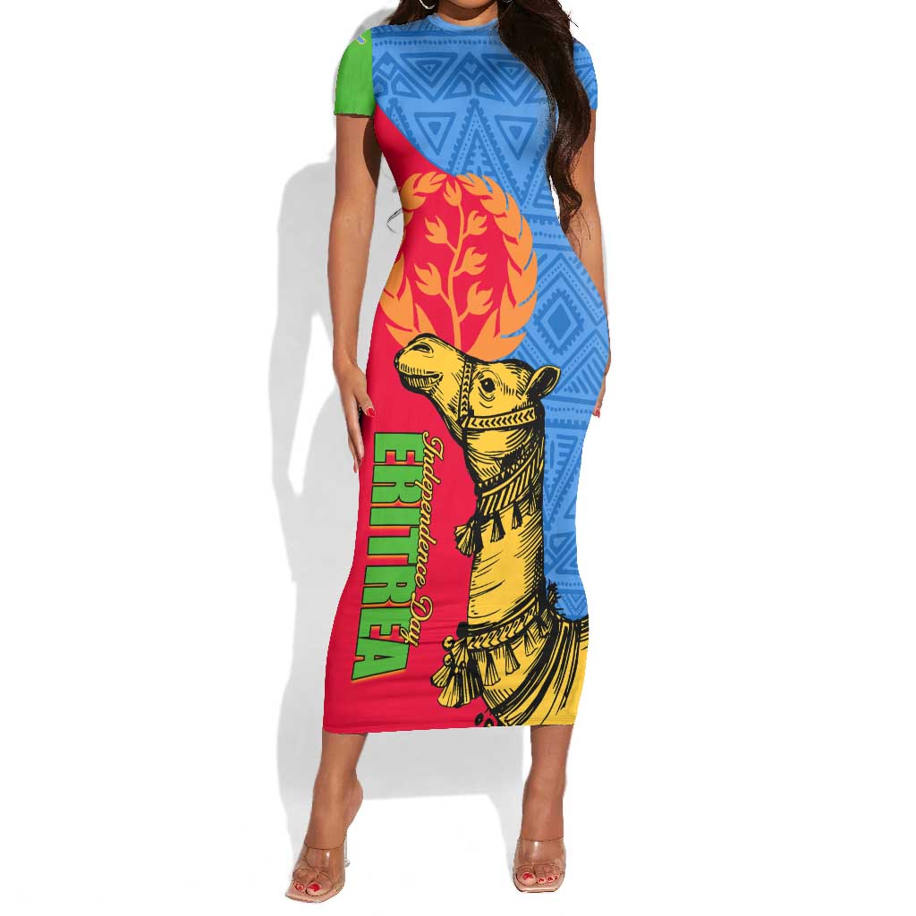 Eritrea Independence Day 2024 Short Sleeve Bodycon Dress Eritrean Camel African Pattern LT01