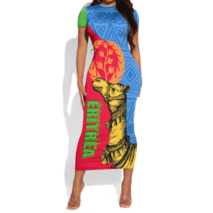 Eritrea Independence Day 2024 Short Sleeve Bodycon Dress Eritrean Camel African Pattern LT01