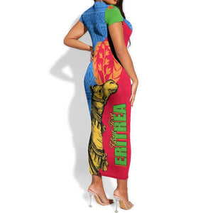Eritrea Independence Day 2024 Short Sleeve Bodycon Dress Eritrean Camel African Pattern LT01