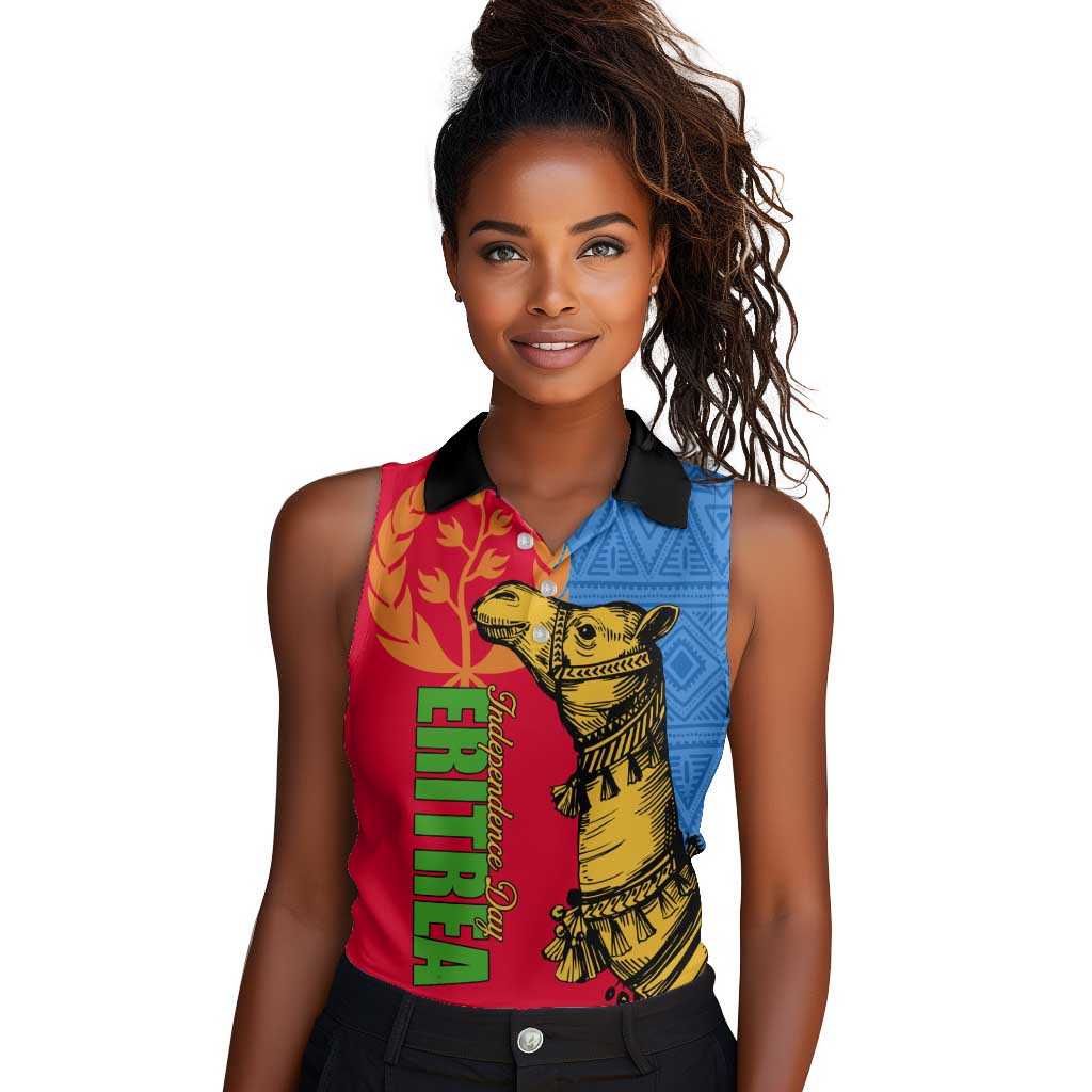 Eritrea Independence Day 2024 Women Sleeveless Polo Shirt Eritrean Camel African Pattern