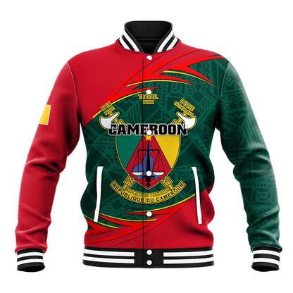 Personalized Cameroon Baseball Jacket with Cameroun Coat of Arms and African Pattern LT01