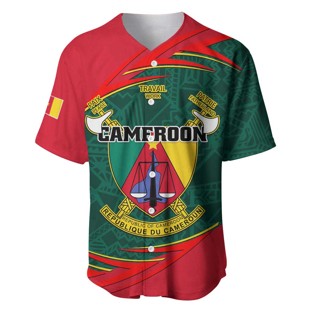 Personalized Cameroon Baseball Jersey with Cameroun Coat of Arms and African Pattern