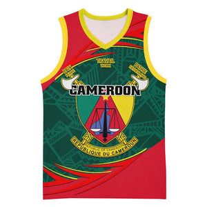 Personalized Cameroon Basketball Jersey with Cameroun Coat of Arms and African Pattern LT01