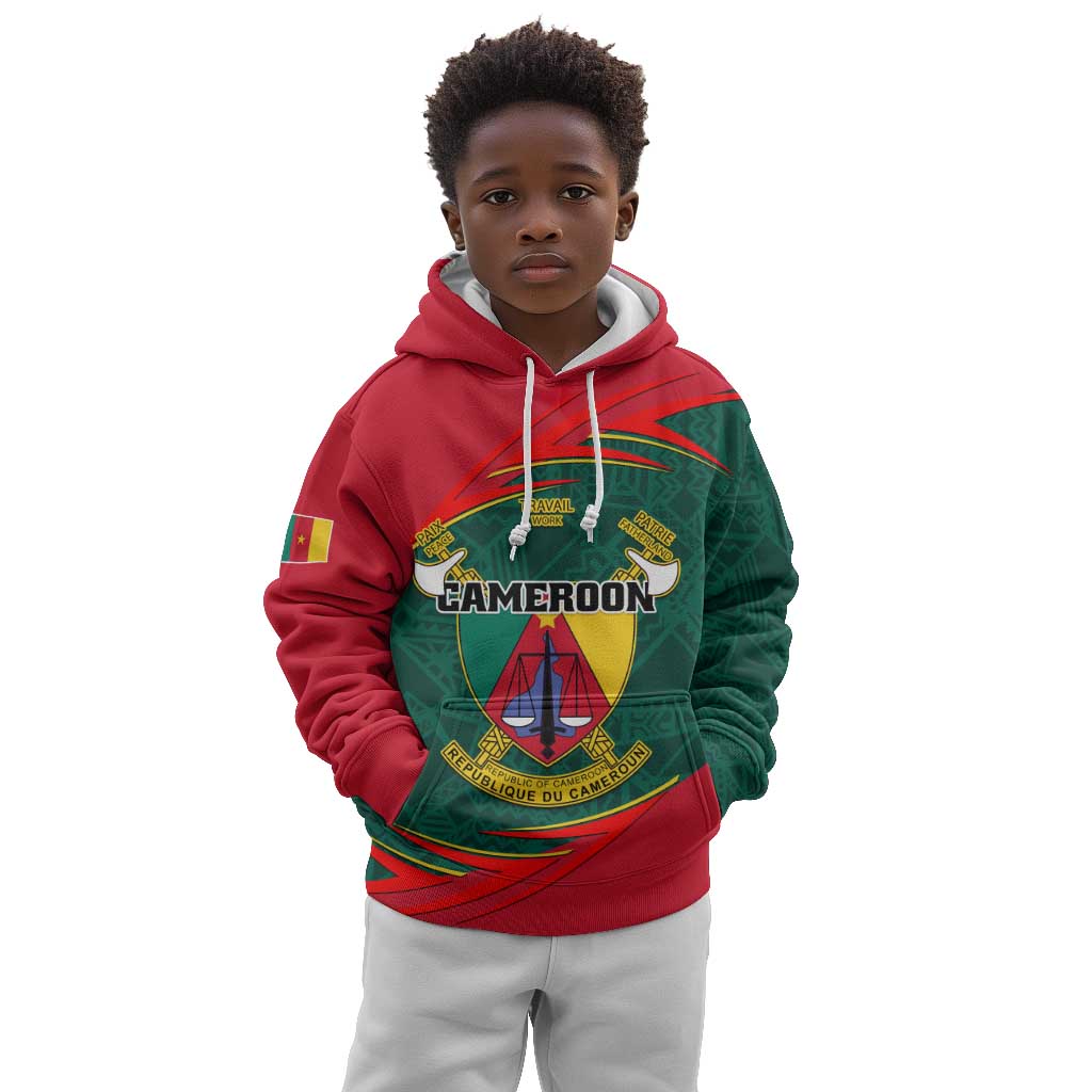 Personalized Cameroon Kid Hoodie with Cameroun Coat of Arms and African Pattern