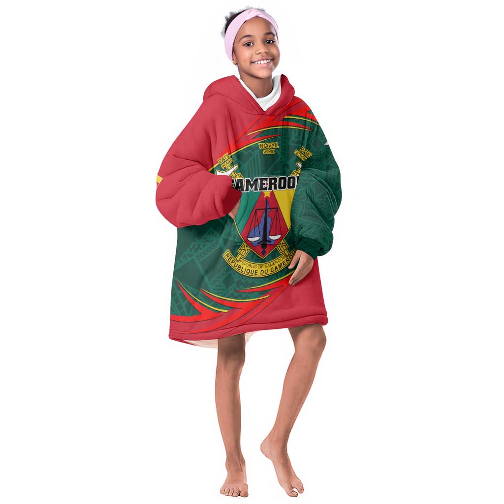 Personalized Cameroon KId Wearable Blanket Hoodie with Cameroun Coat of Arms and African Pattern