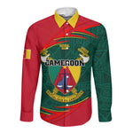 Personalized Cameroon Long Sleeve Button Shirt with Cameroun Coat of Arms and African Pattern