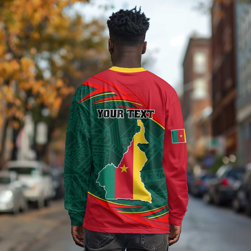 Personalized Cameroon Long Sleeve Shirt with Cameroun Coat of Arms and African Pattern LT01