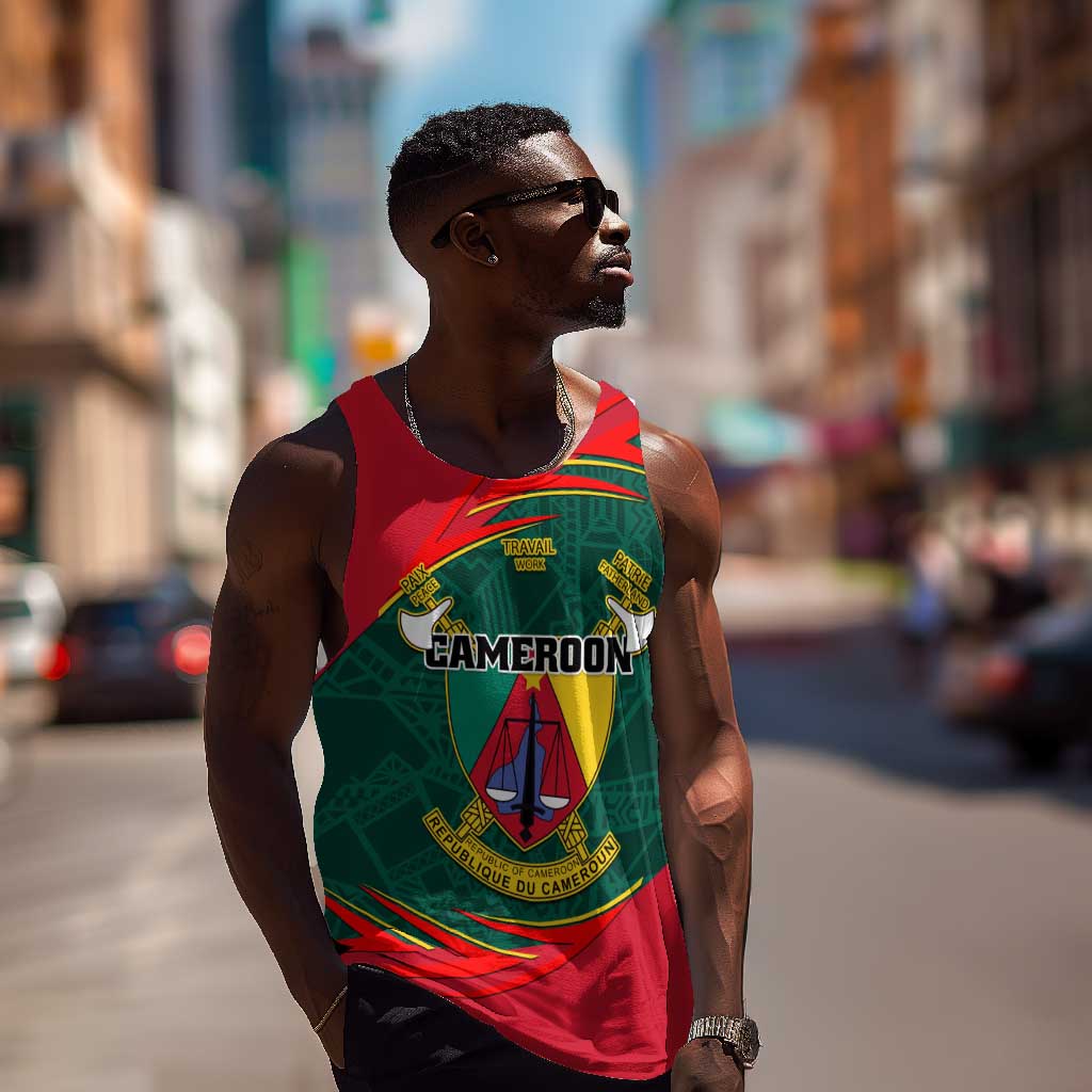 Personalized Cameroon Men Tank Top with Cameroun Coat of Arms and African Pattern