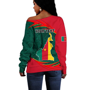 Personalized Cameroon Off Shoulder Sweater with Cameroun Coat of Arms and African Pattern