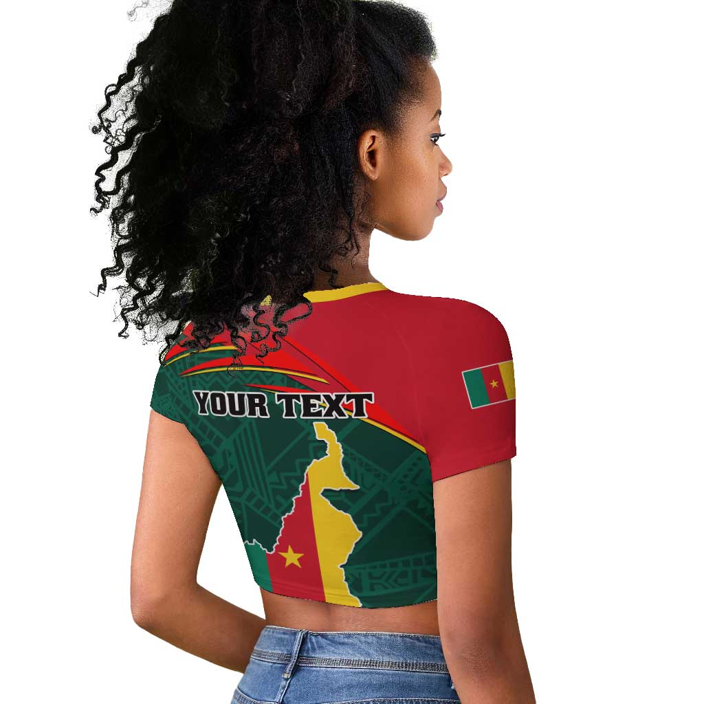 Personalized Cameroon Raglan Cropped T shirt with Cameroun Coat of Arms and African Pattern