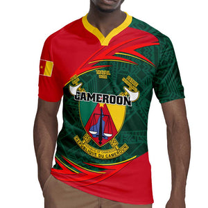 Personalized Cameroon Rugby Jersey with Cameroun Coat of Arms and African Pattern