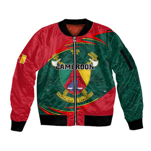 Personalized Cameroon Sleeve Zip Bomber Jacket with Cameroun Coat of Arms and African Pattern