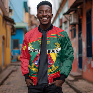 Personalized Cameroon Sleeve Zip Bomber Jacket with Cameroun Coat of Arms and African Pattern