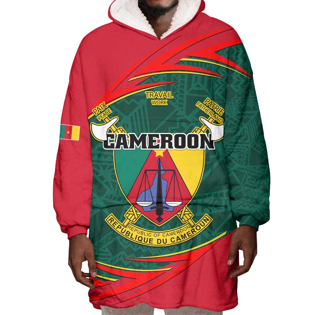 Personalized Cameroon Wearable Blanket Hoodie with Cameroun Coat of Arms and African Pattern