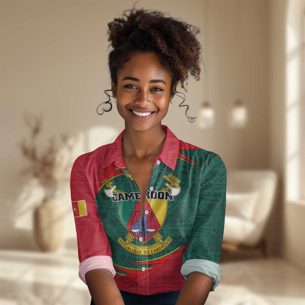 Personalized Cameroon Women Casual Shirt with Cameroun Coat of Arms and African Pattern