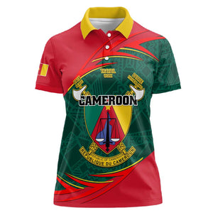 Personalized Cameroon Women Polo Shirt with Cameroun Coat of Arms and African Pattern