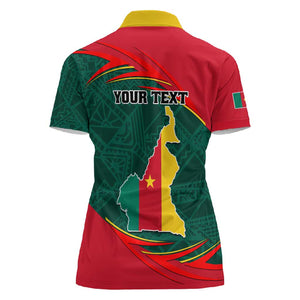 Personalized Cameroon Women Polo Shirt with Cameroun Coat of Arms and African Pattern