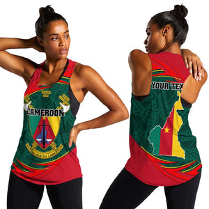 Personalized Cameroon Women Racerback Tank with Cameroun Coat of Arms and African Pattern