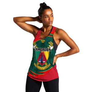 Personalized Cameroon Women Racerback Tank with Cameroun Coat of Arms and African Pattern