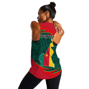 Personalized Cameroon Women Racerback Tank with Cameroun Coat of Arms and African Pattern